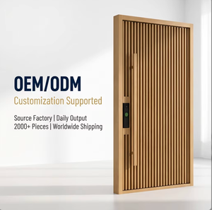 Large Pivot Entry Door Modern Residential Aluminum Wood Composite Vertical Slat Grille Anti-Theft Villa Main Entrance Door