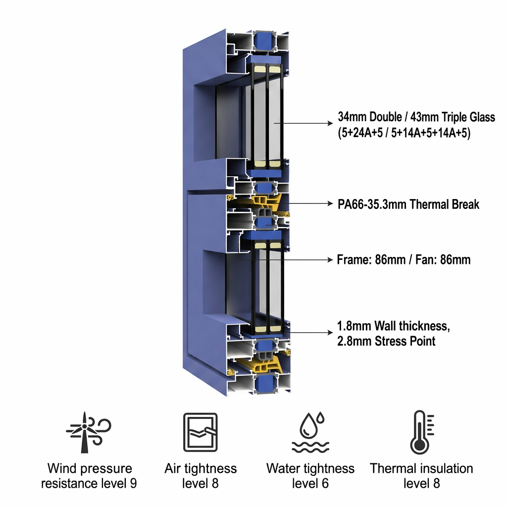 Heavy Duty 86 Series Aluminum Casement Window Detail