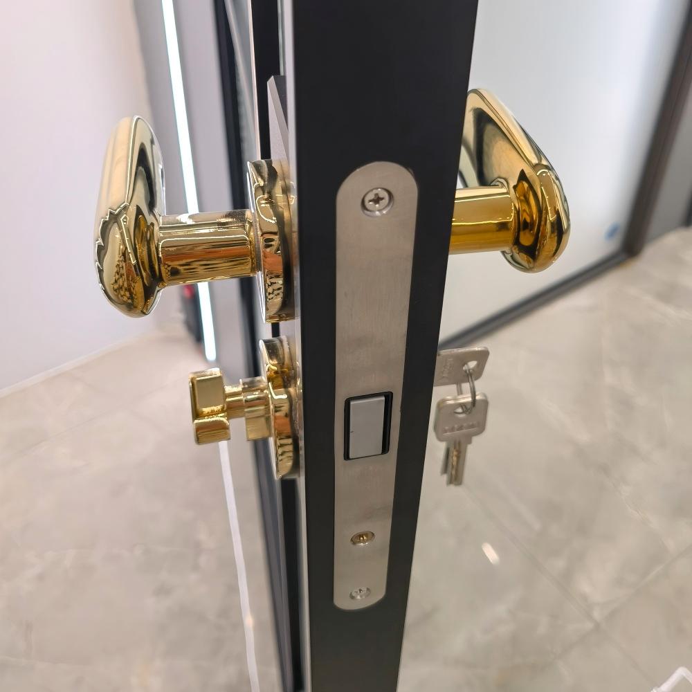 Modern Design Fully Tempered 8mm Glass Interior Partition Door with Aluminum Frame and Black Finish for Apartment Use
