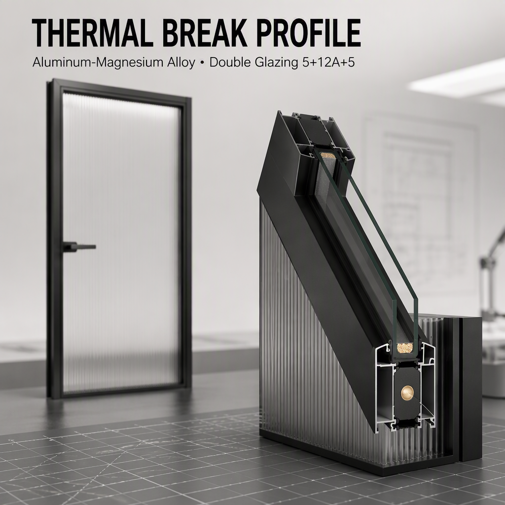 Black Aluminum Magnesium Alloy Bathroom Door Double Glazing Multi-Point Locking Custom Color Modern Shower Partition