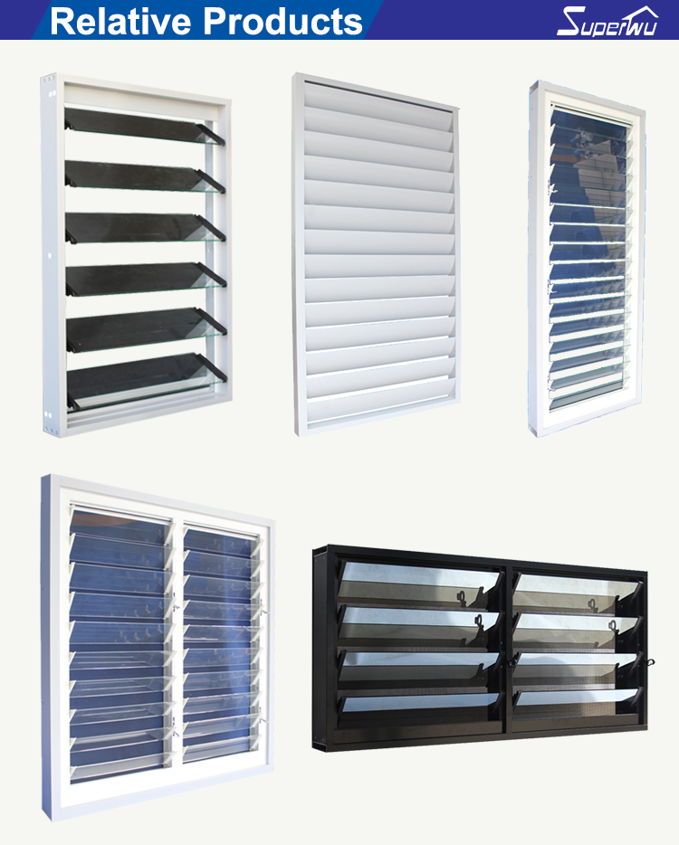 Aluminium Jalousie Windows With Single Tempered Glass With Flyscreen