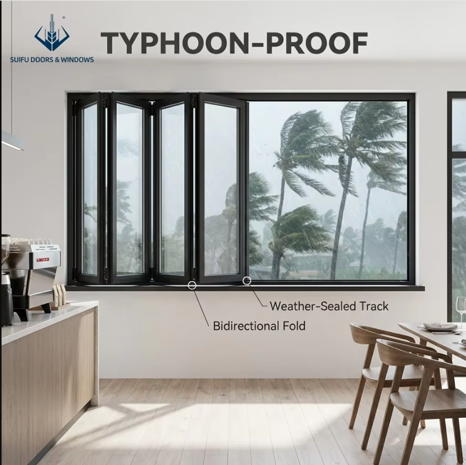 Kitchen Servery Horizontal Folding Window System Space-Saving Seamless Indoor-Outdoor Aluminum Window