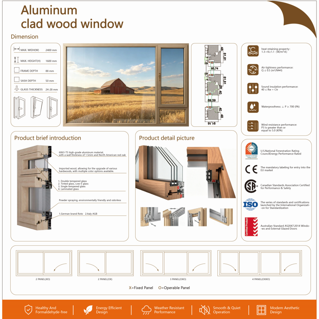 PDP High-Security Anti-Theft Aluminium Clad Wood Glass Casement Doors for Courtyard and Balcony