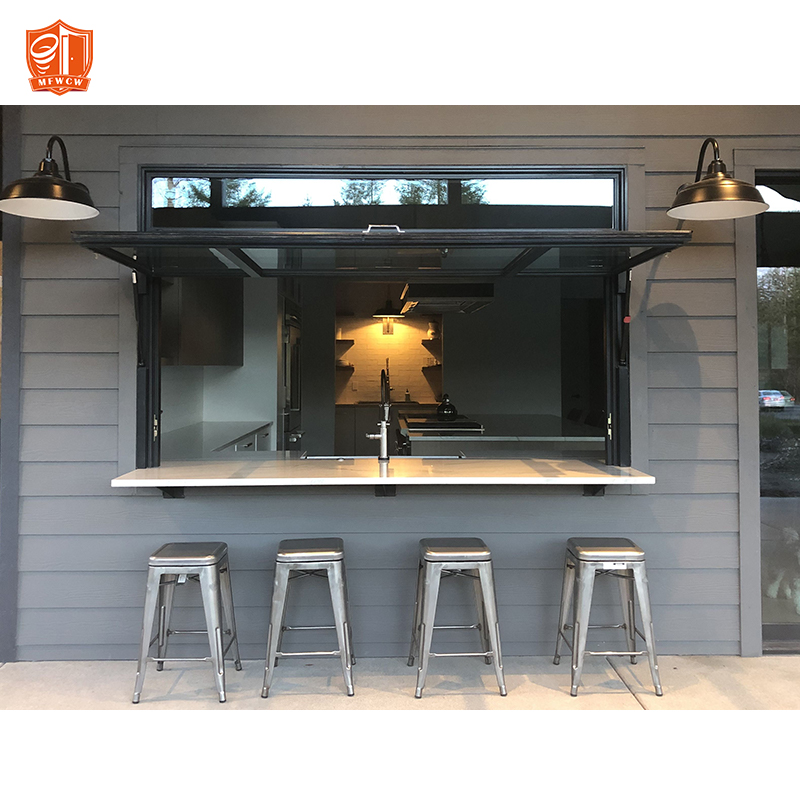 Modern Design Aluminum Frame Swing Louver Magnetic Screen Kitchen Pass Through Window Gas Strut Servery Window