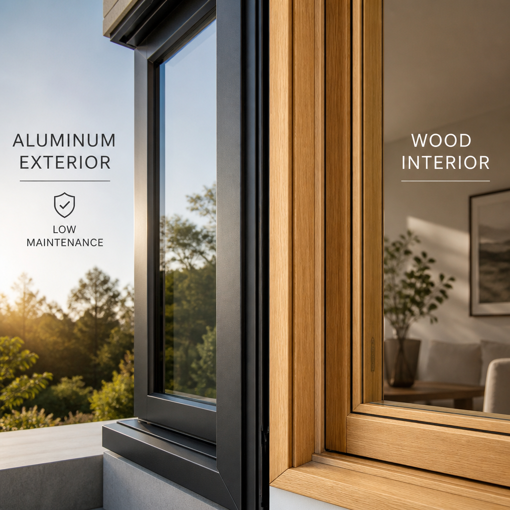 Modern Horizontal Aluminum Clad Wood Casement Window with Thermal Break Triple Glazed Low E Glass for Villa Project