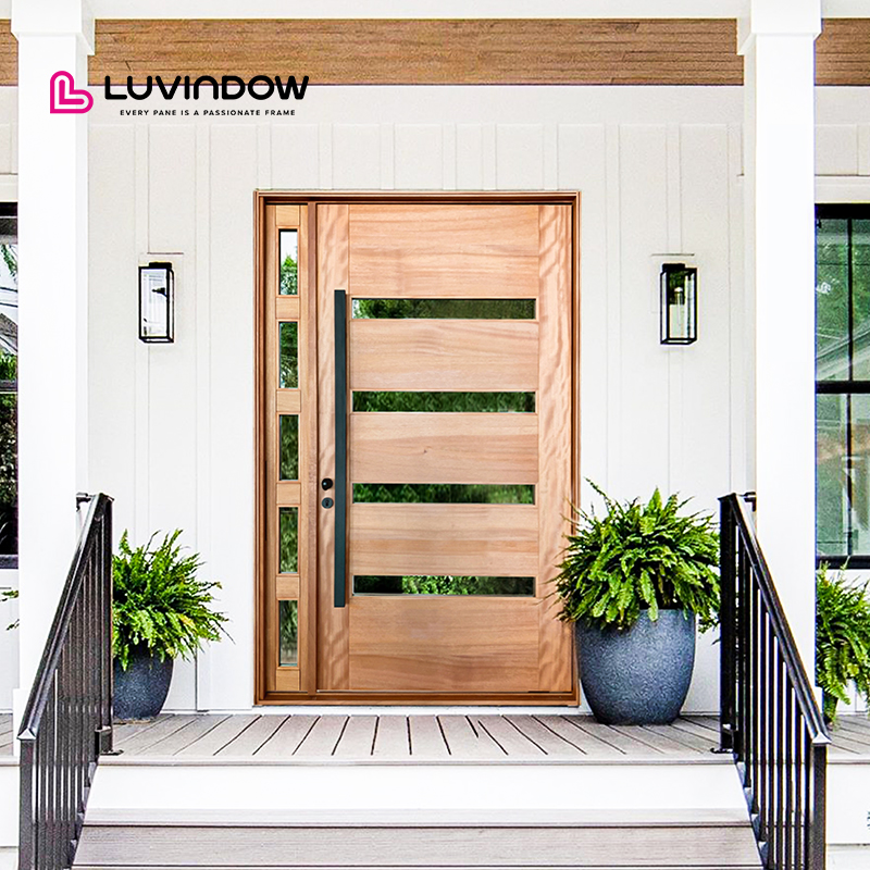 Luvindow Custom USA Villa Modern Design Exterior Solid Wood Main Entry French Door Pivot Aluminum Entry Doors for House