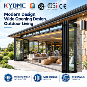 Thermal Break Exterior Bi Folding Door Aluminum Patio Bifold Doors Outdoor Garden Black Frame Accordion Folding Glass Door