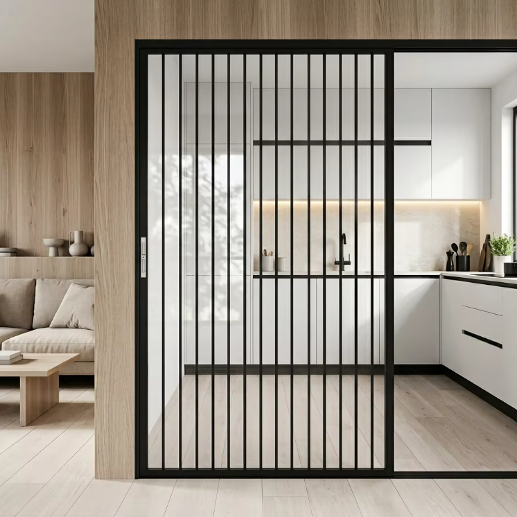 Aluminum Frame Clear Acrylic PVC Thermal Insulation Sliding Folding Retractable Partition Door for Kitchen Staircase Outdoor Air