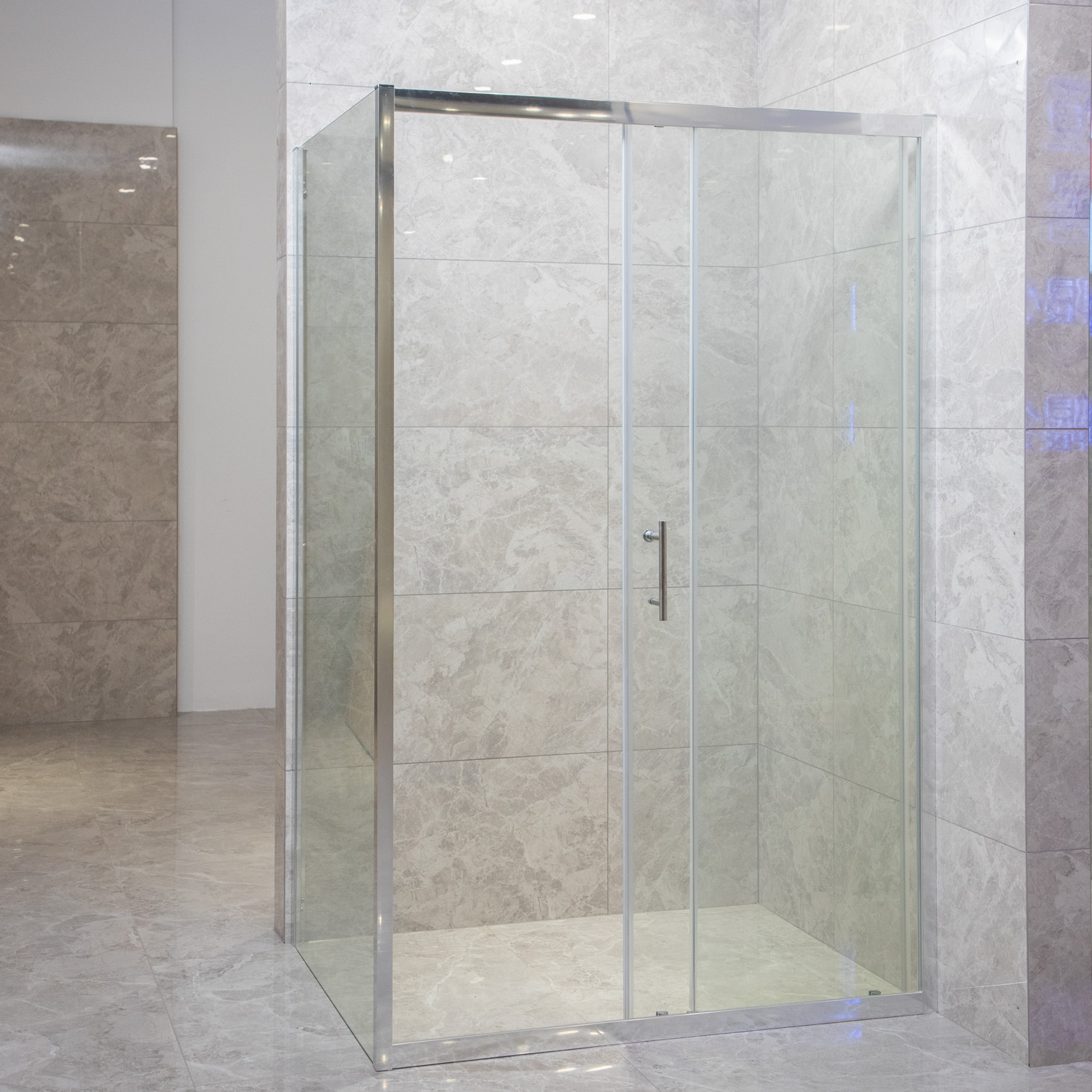 Modern Minimalist Sliding Shower Door Bright Silver Aluminium Frame Tempered Glass Custom Sizes for Home Hotel Use 1 Year