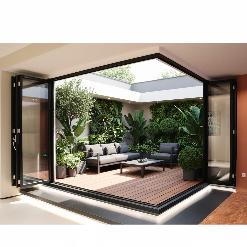 Double Tempered Glass Thermal Break Bi-Fold Door Modern Soundproof Tropical Design Foldable Aluminum Patio Door