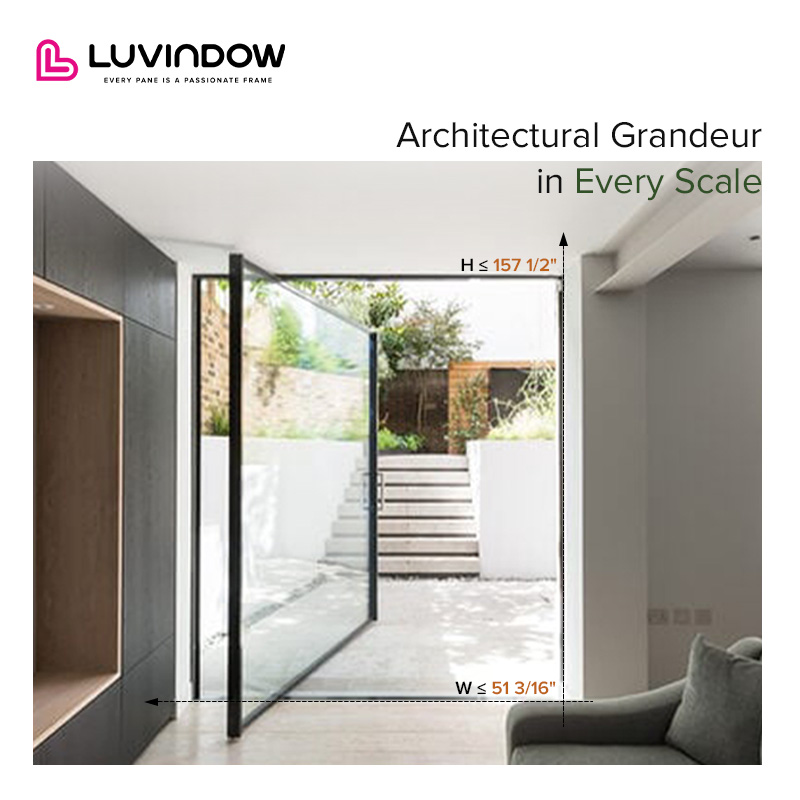 Modern Pivot Aluminum Door Glass Front Villa Entry US Made Thermal Break Energy Efficient