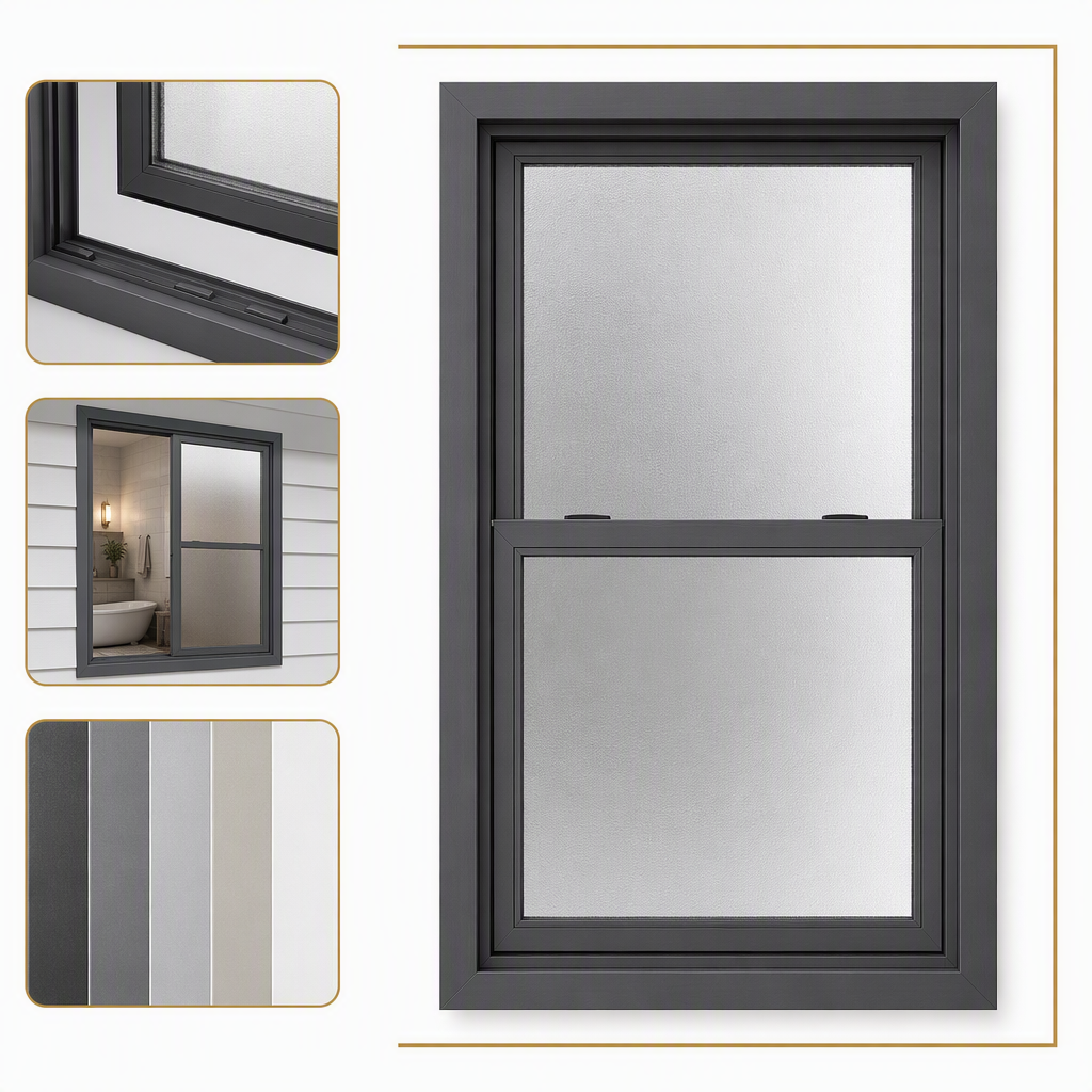 Factory Direct Frosted Double Hung Window Double Tempered Glass Privacy EPDM Sealed AS2047 CE NFRC Bathroom