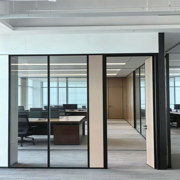 Flush Internal Wood Aluminum Door 83 Series Double Glazing with Integrated Equipment Belt Office Partitioning
