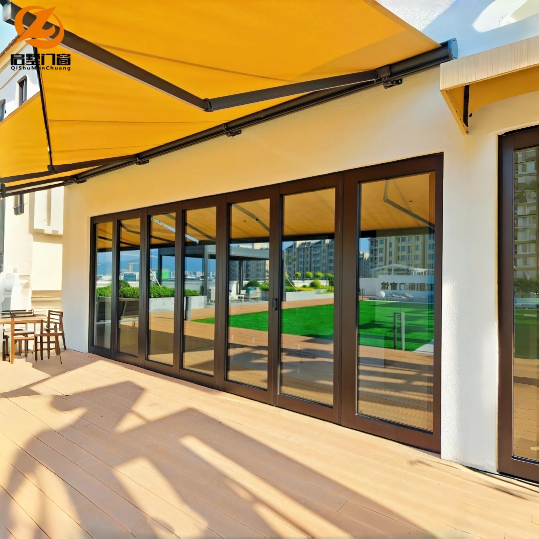 Modern Aluminium Patio Folding Doors Thermal Break Double Tempered Glass Exterior Entry Foldable Villa Door Waterproof Bi-fold