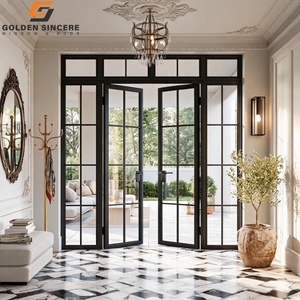 GS Modern Villa Exterior Crittall Style Aluminum Swing Patio Door Double Glass Casement French Doors