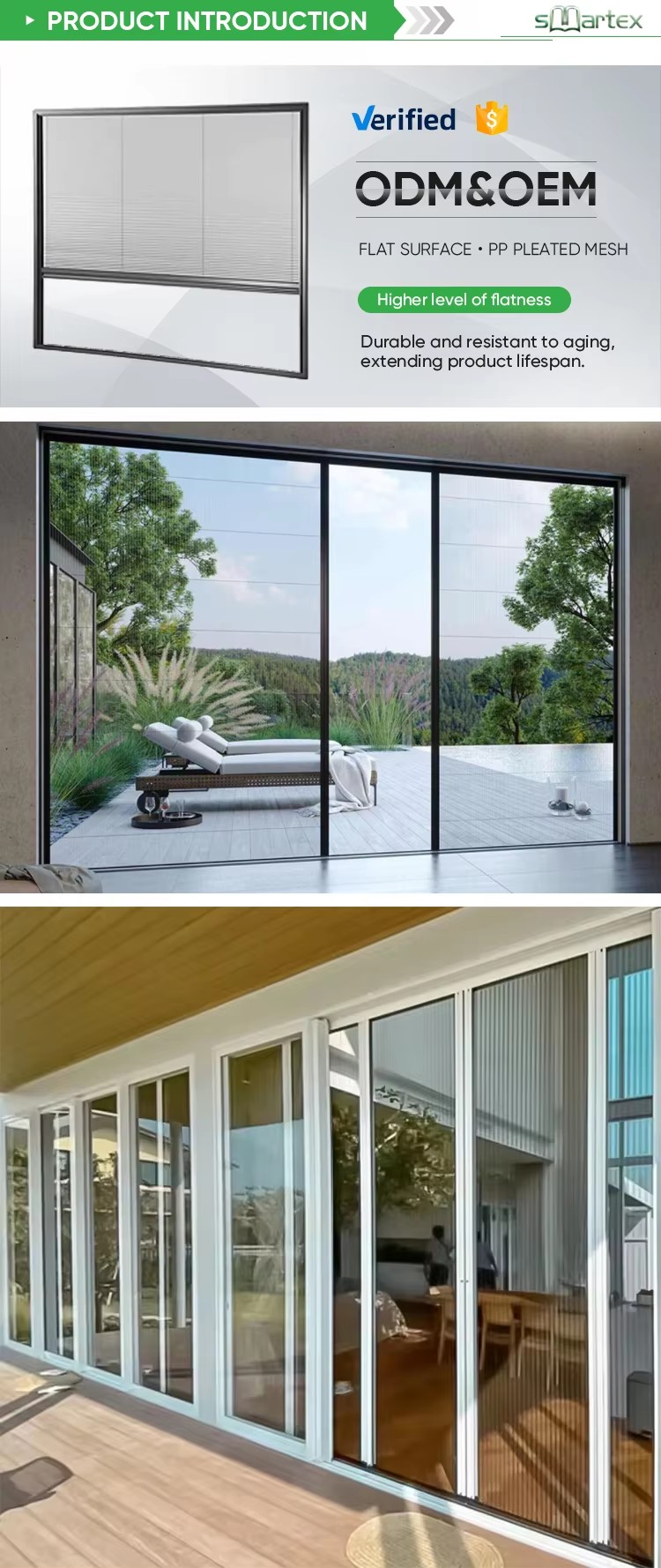 Aluminum Alloy Frame Pleated Mesh Folding Screen Doors Blinds Components Patio Insect Sliding Fly Screen Door