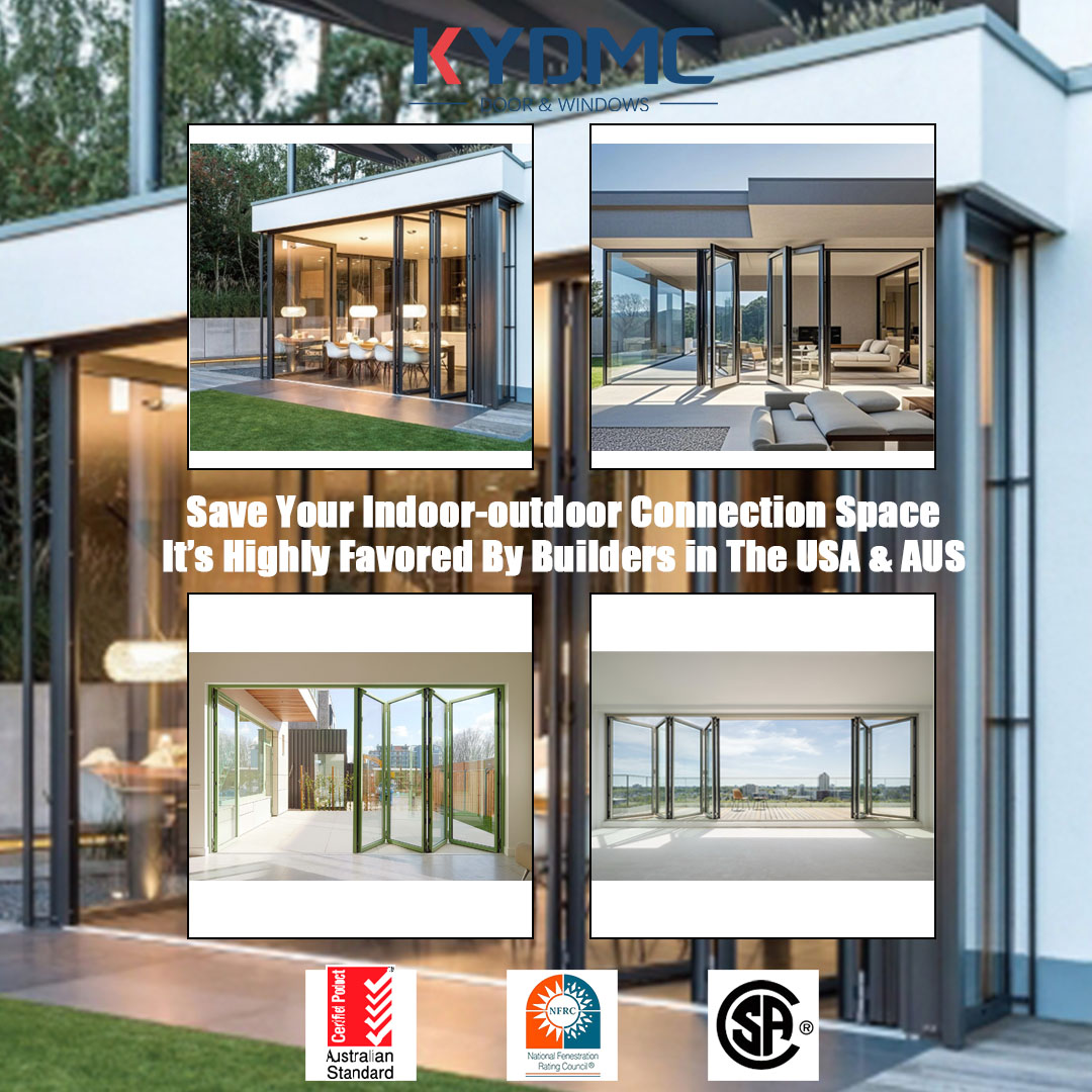 Thermal Break Exterior Bi Folding Door Aluminum Patio Bifold Doors Outdoor Garden Black Frame Accordion Folding Glass Door