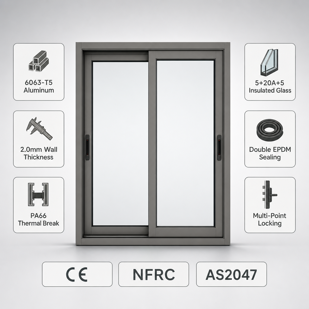 Double Glazed Horizontal Sliding Window Thermal Break EPDM Sealed Aluminum Alloy Soundproof CE NFRC AS2047 Apartment