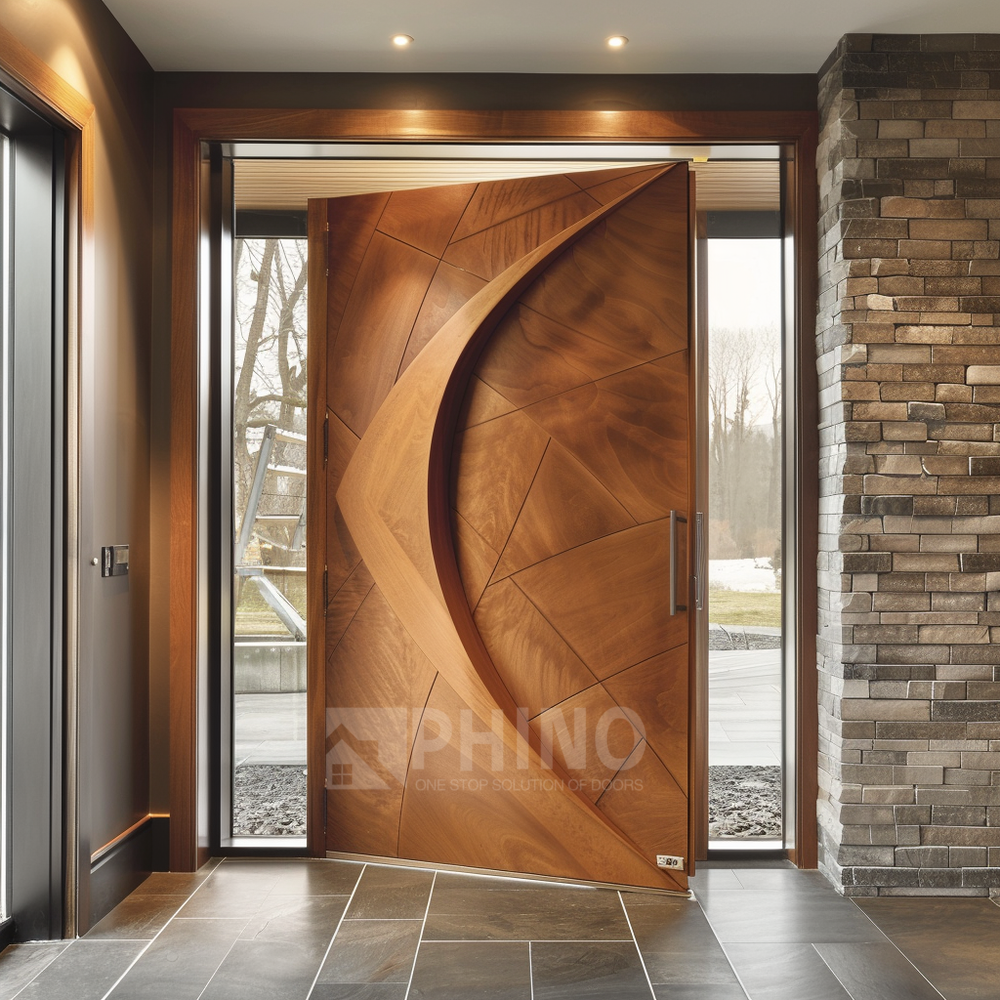 American Modern Design Exterior Front Entry External Waterproof Aluminum Solid Wooden Single Pivot Main Entrance Door for House