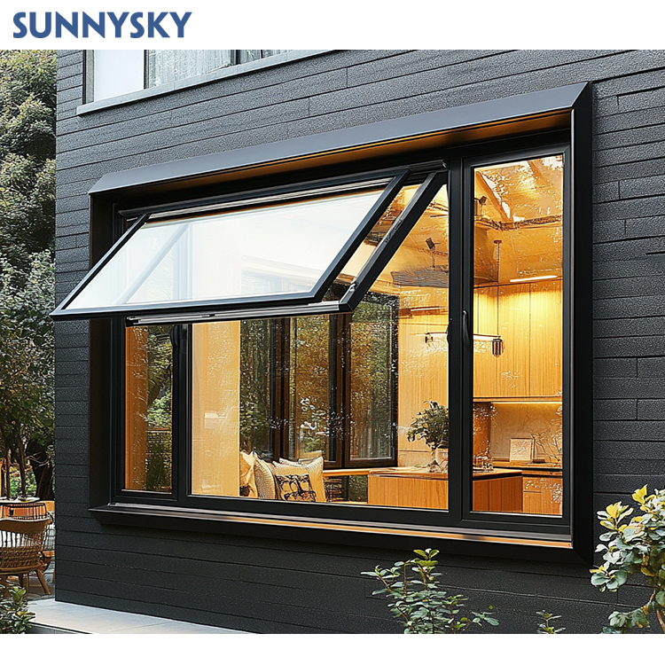 Sunnysky Large Modern Glass Thermal Break Aluminum Awning Window for Internal Outdoor Use Swing Aluminum Alloy for Residential