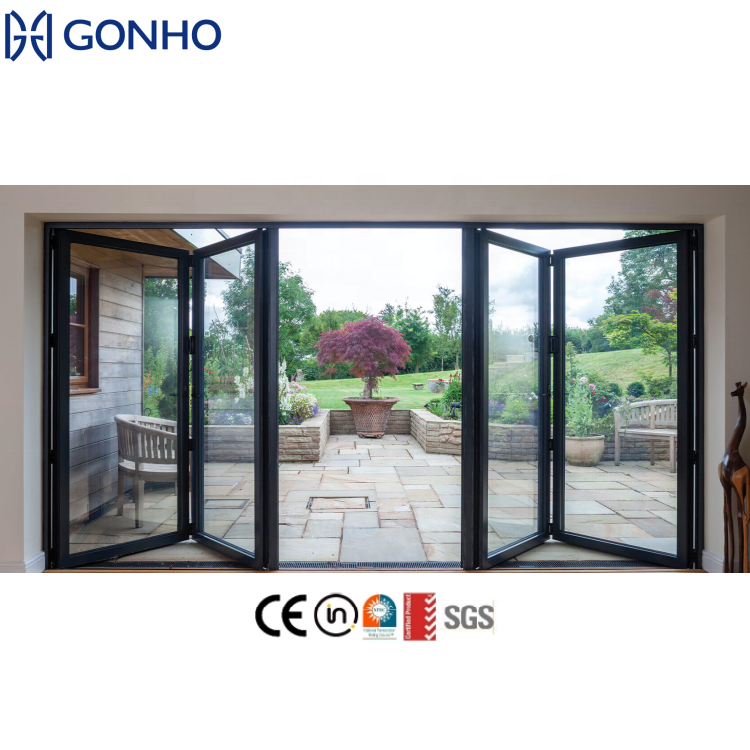 GONHO Aluminium 4 Panel Folded Doors Soundproof Exterior Patio Door Aluminium Bi Fold Balcony Folding Door