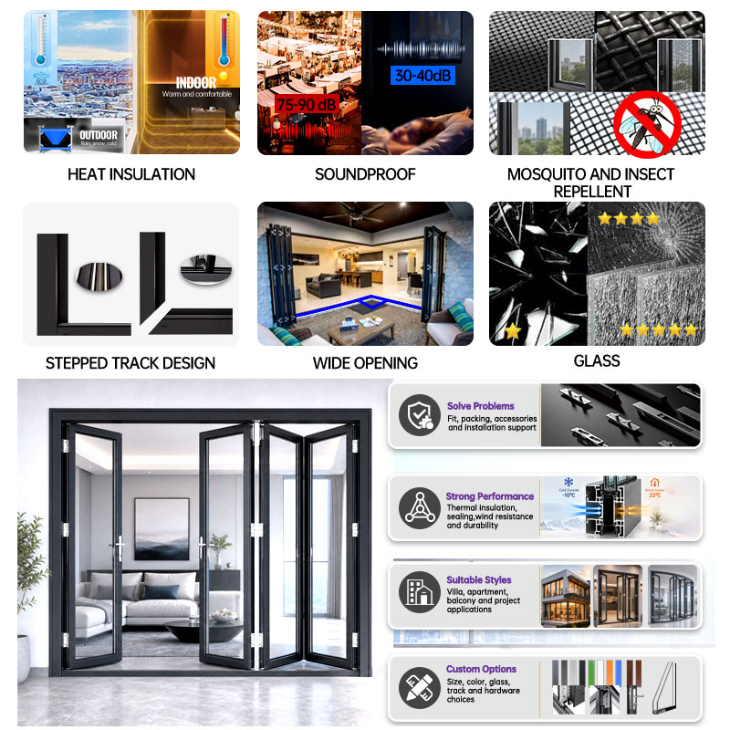 EEHE Heavy Duty Aluminum Folding Patio Door With Strong Thermal Break Glass And Durable Bi-Fold Design
