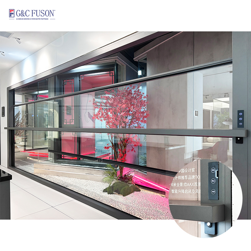 Motorized Vertical Sliding Guillotine Window Remote Controlled Patio Aluminum Glass Window for Balcony