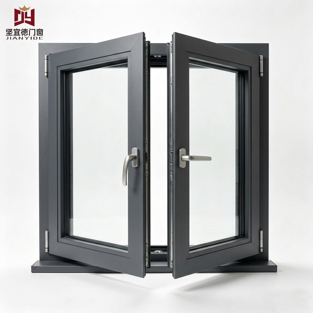 Thermal Break Aluminum Casement Window With Double Glazed Tempered Glass For Villa Projects, Custom Size OEM