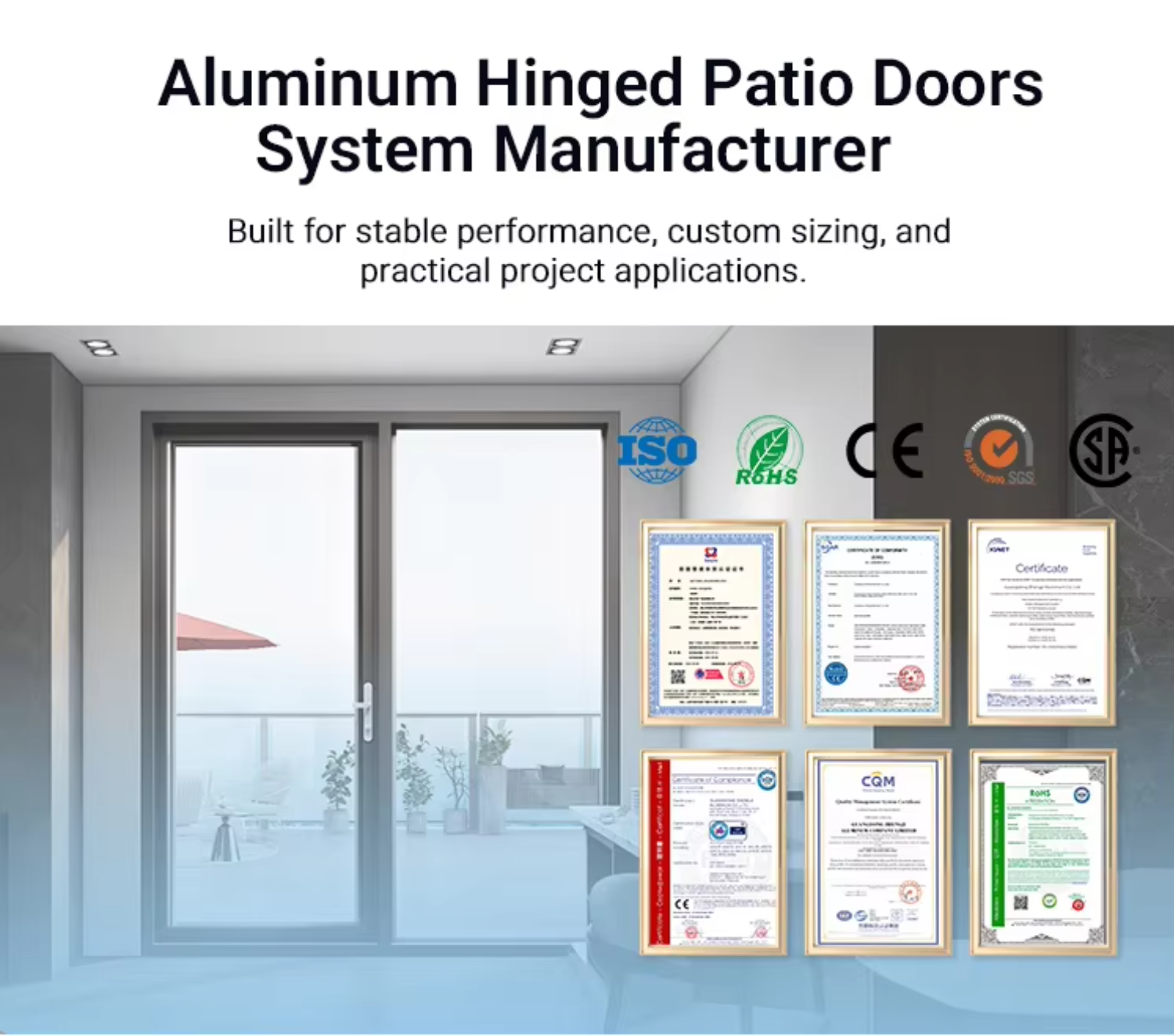 Modern Aluminium French Door Casement System Double Glazed Thermal Break Exterior Large Glass Patio Interior Doors for Balcony