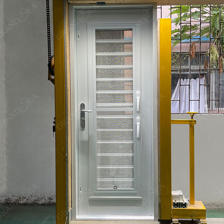 Half Aluminum Half Glass Exterior Hurricane Proof Stained Glass Aluminum Louver Swing Doors for Caribbean Area
