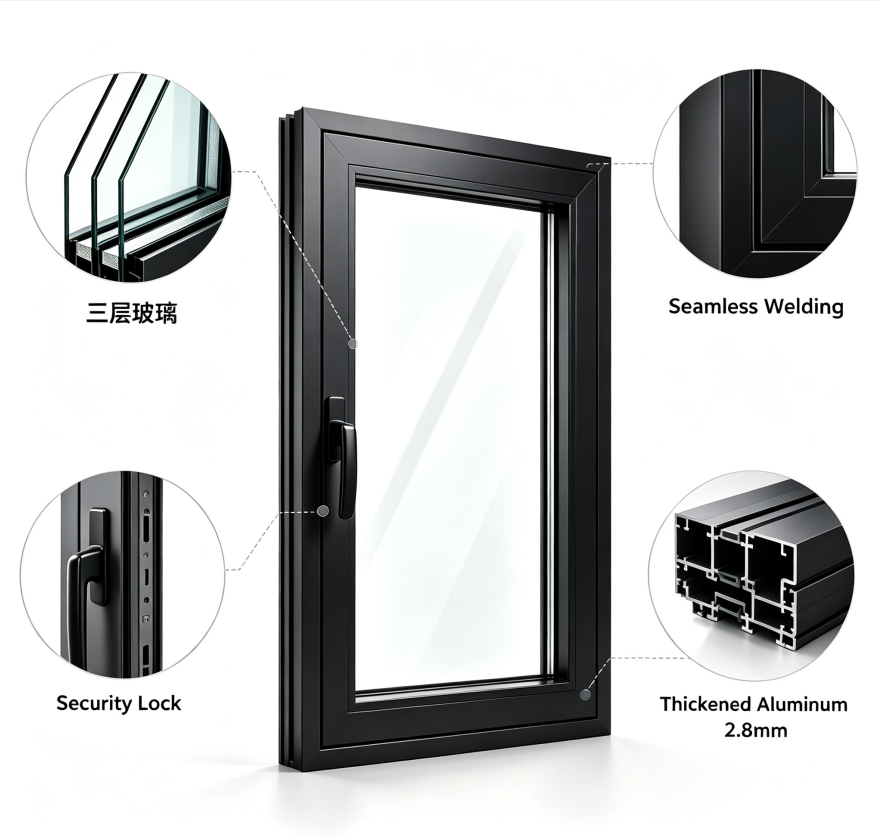 CE Certified Replacement Aluminium Tilt And Turn Casement Window Double Triple Glazed Low E Glass Latest European Style Window