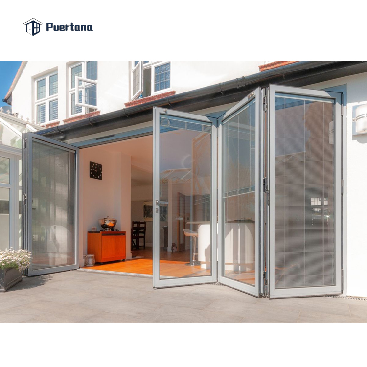 Patio Thermal Break Aluminium Bifold Accordion Bi Folding Doors Built in Integral Blinds
