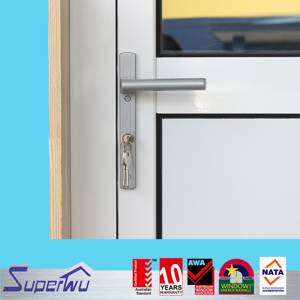 New Design Half Toughened Glass Half Aluminum Panel Hinged Doors Aluminum Glazed French Doors