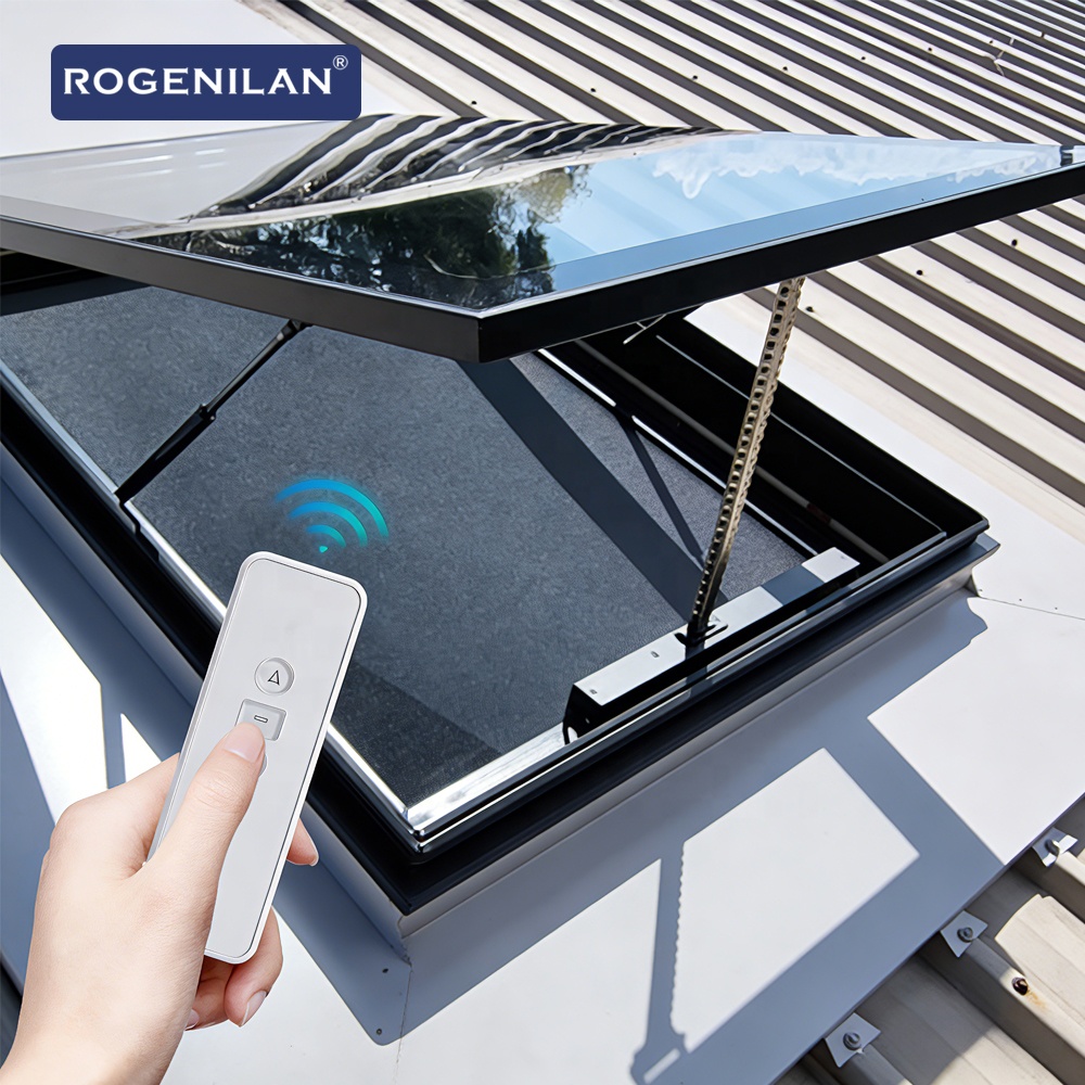Automatic Aluminum Tempered Glazed Skylight Rooflights Residence Thermal Break Roof Electric Awning Windows
