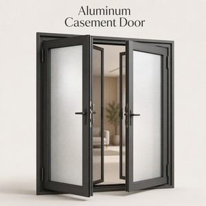 Custom Inward Open Double Aluminum Casement Door Screen Frosted Glass