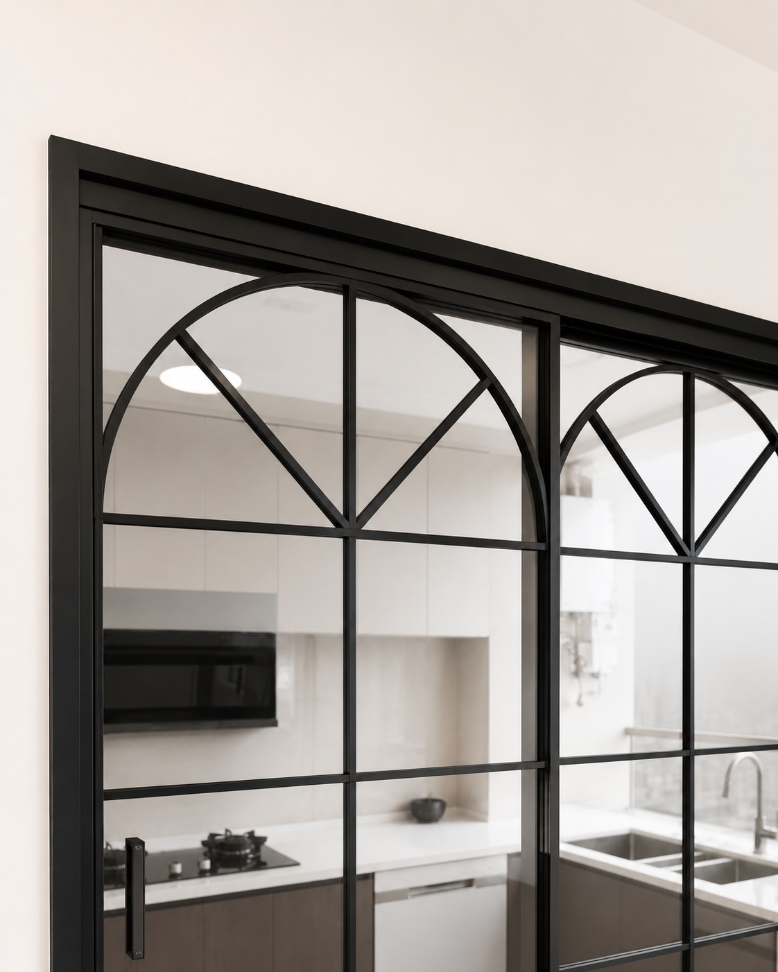 Factory Custom Black Aluminum French Grid Sliding Door Kitchen Dining Glass Partition Door