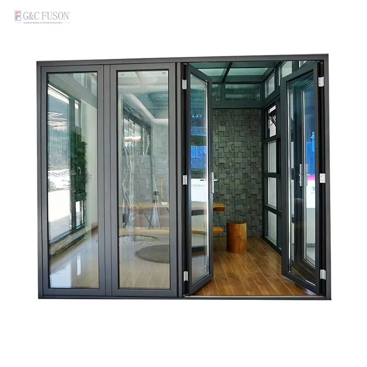 Fuson Latest Design Bi-Fold Doors Waterproof Puertas Abatibles Aluminum Frame Folding Doors and Aluminum Glass
