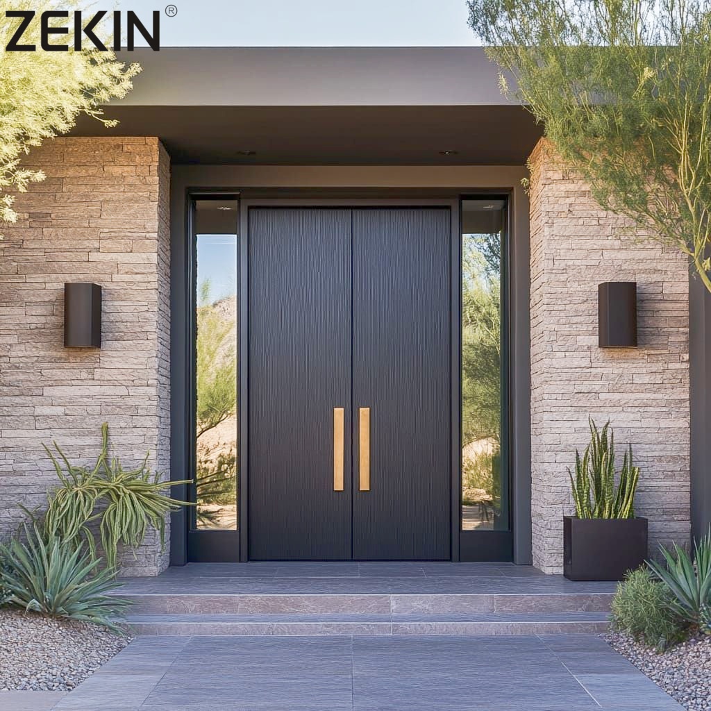ZEKIN Factory Direct Wholesale USA Luxury Main Aluminum Entrance Door Anti-theft Sound Insulation Front Entry Double Leaf Doors