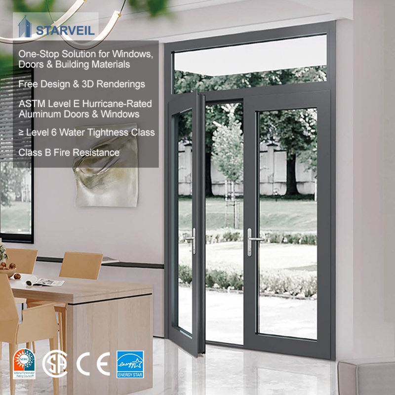 Morden Custom Aluminum Doors Aluminium Hinged Front Glass Bathroom Double Single Swing Door