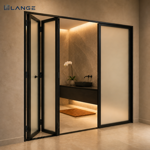LANGE Modern High-end Luxury Aluminum Folding Door Vacuum Frosted Glass Energy Saving Glass Folding Door for Bathroom Washroom