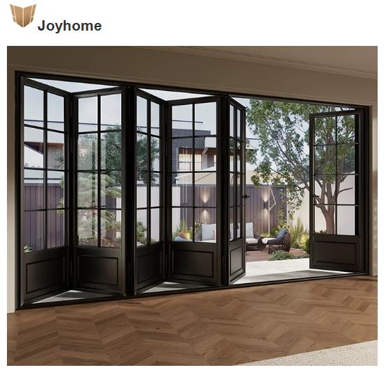2026 New Modern Design Aluminum Bi-Folding Low-e Glass Accordion Folding Exterior Door Patio Bifold Front Entry Door