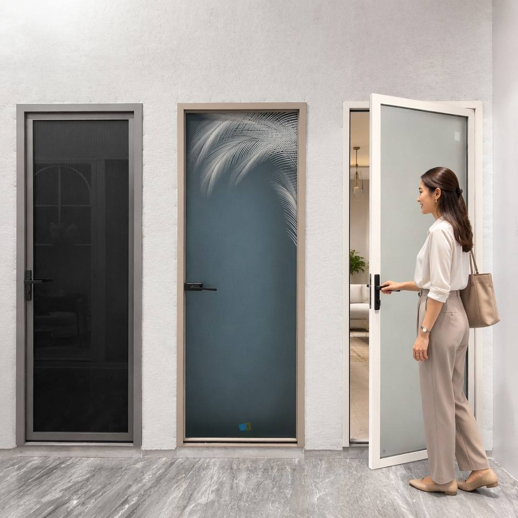 Factory Price Modern Finished Interior Bathroom Door Aluminum Alloy Frosted Glass Side Opening Durable Apartment Use