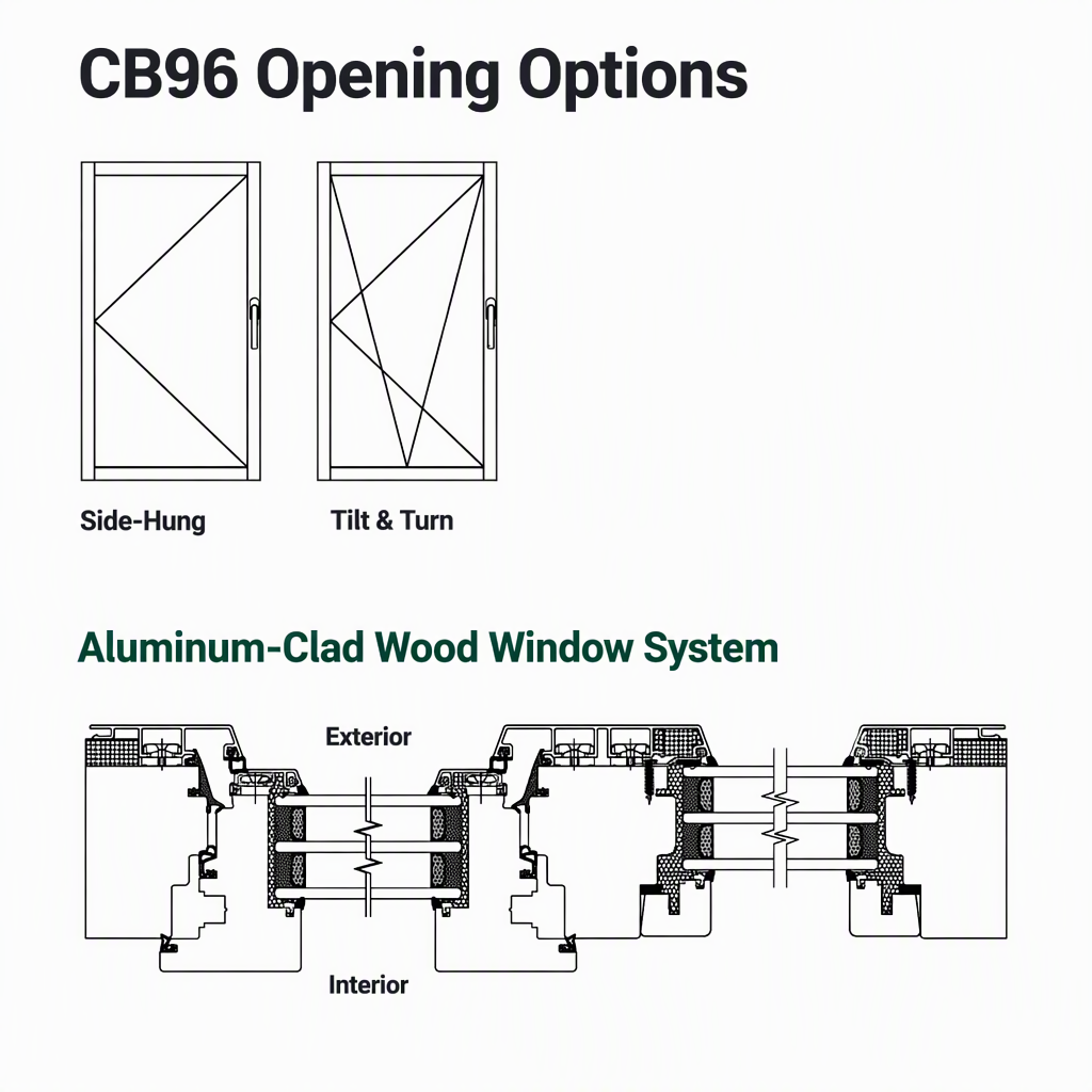CHAMBROAD Aluminum Wood Composite Window Double Glazed Low-E Glass German Fittings Anti Hurricane CE Certified for Villa