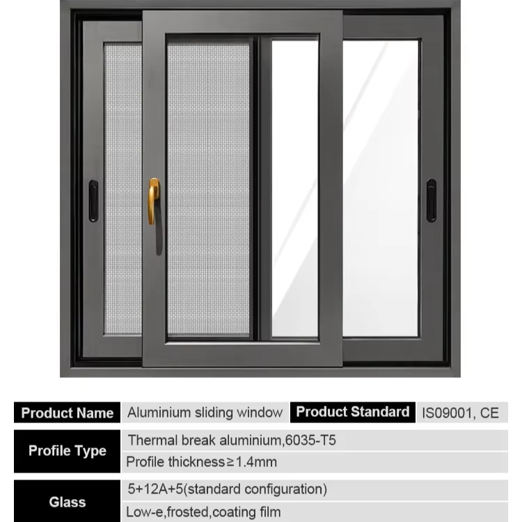 Wholesale Custom Ventilation Glass Courtyard Window Aluminum Sliding Window System for Sunroom Laminated Safety Glass Window