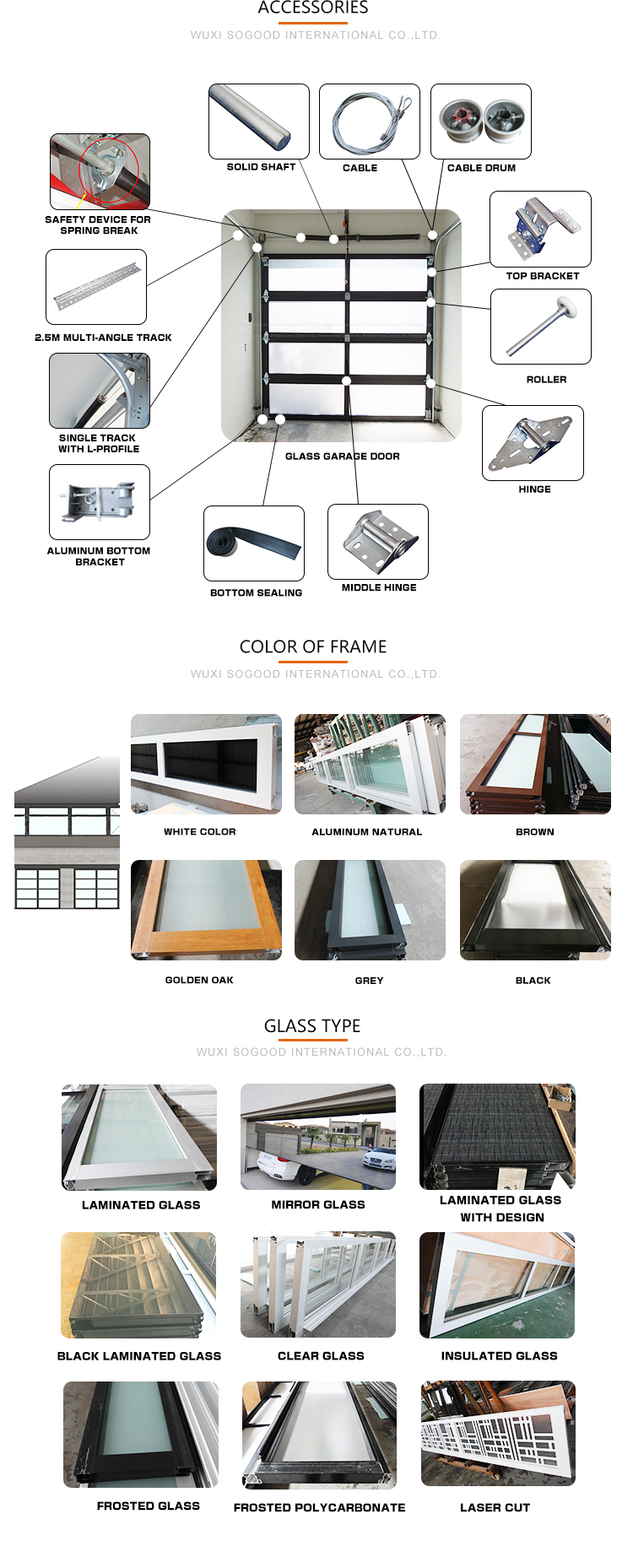 Clear Acrylic Decorative Garage Door Aluminum Alloy Frameless Design Commercial Glass Doors for Sectional Villa