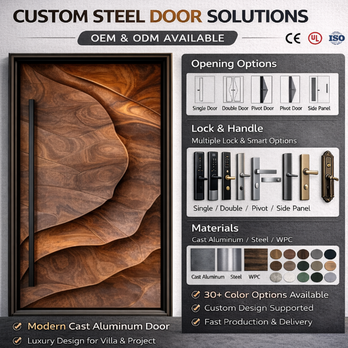 Suitable Villas Luxury 3D Design Carved Cast Aluminum Entrance Modern Finished Exterior Front Door Unique Outdoor Security Door