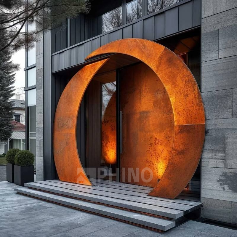 American Modern Design Exterior Front Entry External Waterproof Aluminum Solid Wooden Single Pivot Main Entrance Door for House