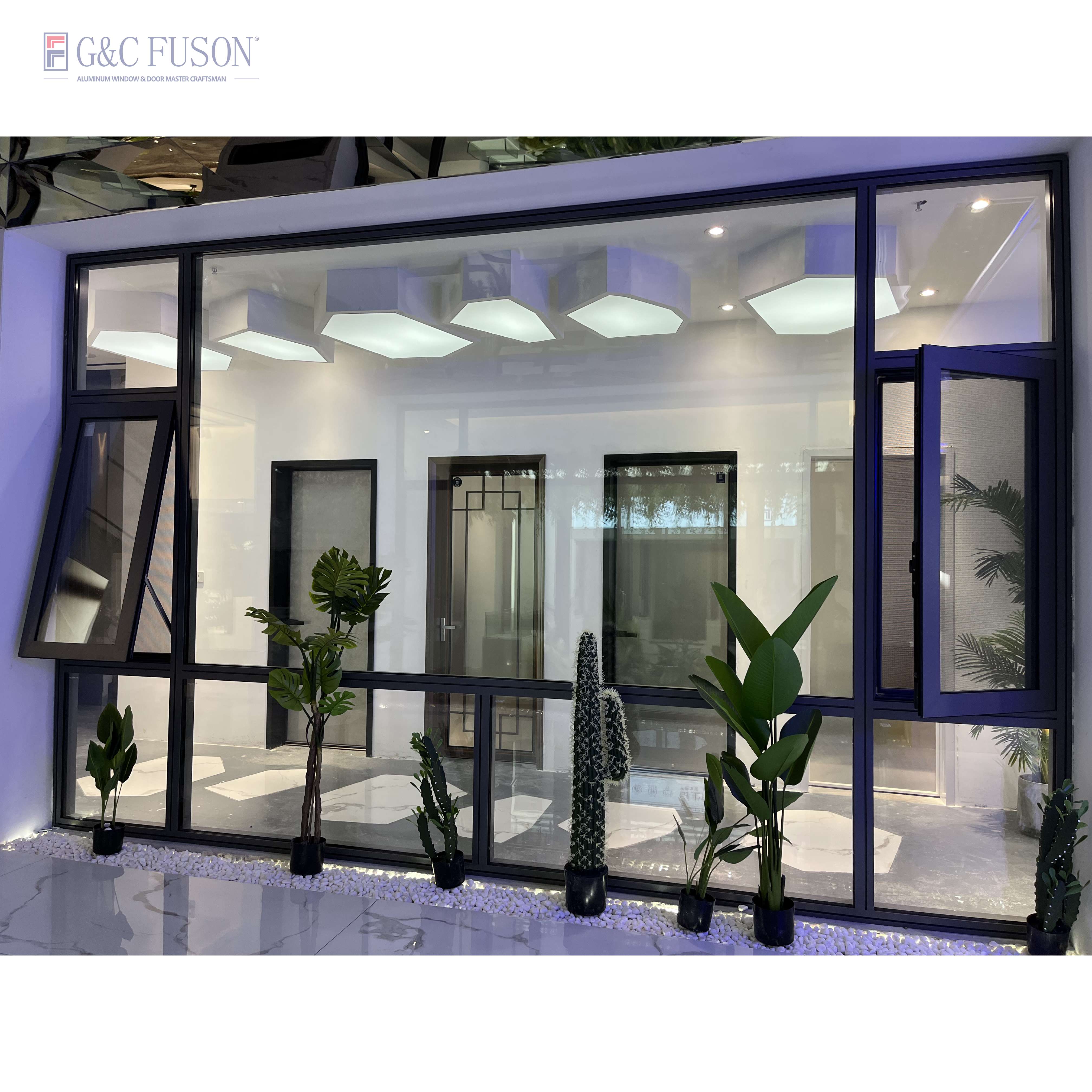 Motorized Vertical Sliding Guillotine Window Remote Controlled Patio Aluminum Glass Window for Balcony