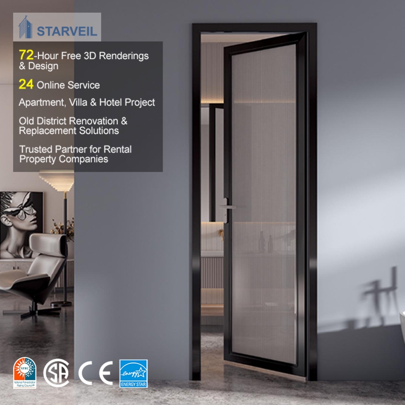 Morden Custom Aluminum Doors Aluminium Hinged Front Glass Bathroom Double Single Swing Door
