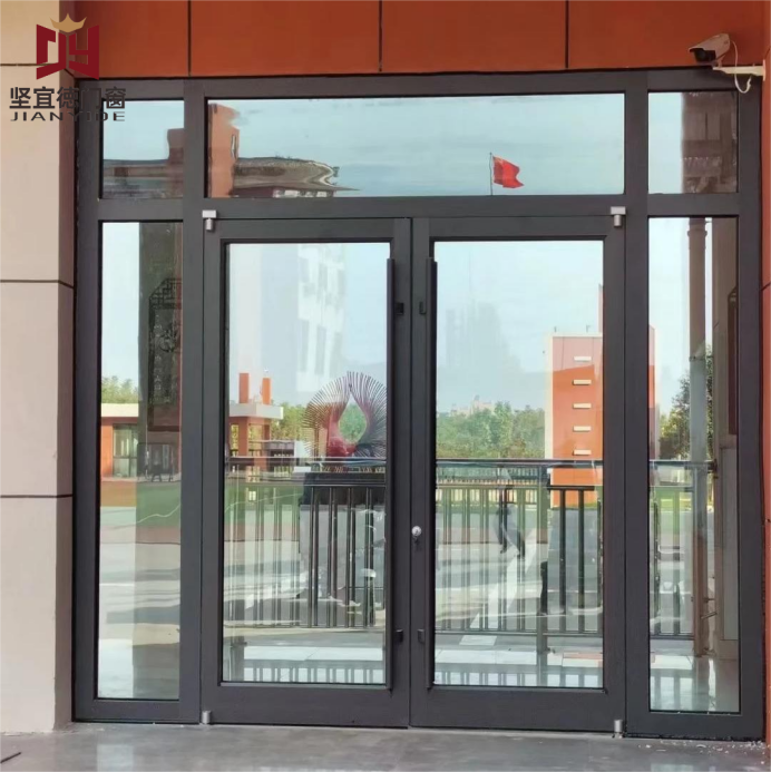 Heavy Duty Commercial Aluminum Entrance Door | KFC Style Windproof Double Glazed Shopfront Door With High Thermal Insulation